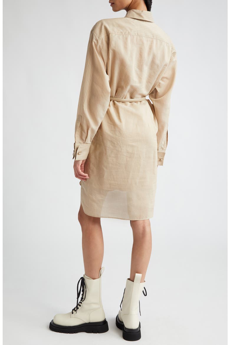 Brioso Pinstripe Cotton & Silk Shirtdress, Alternate, color, BEIGE
