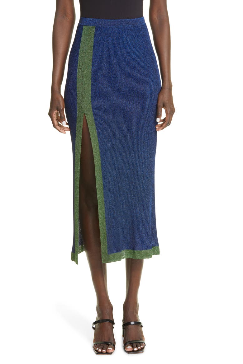 Side Slit Metallic Rib Skirt, Main, color, BEIGE BLACK
