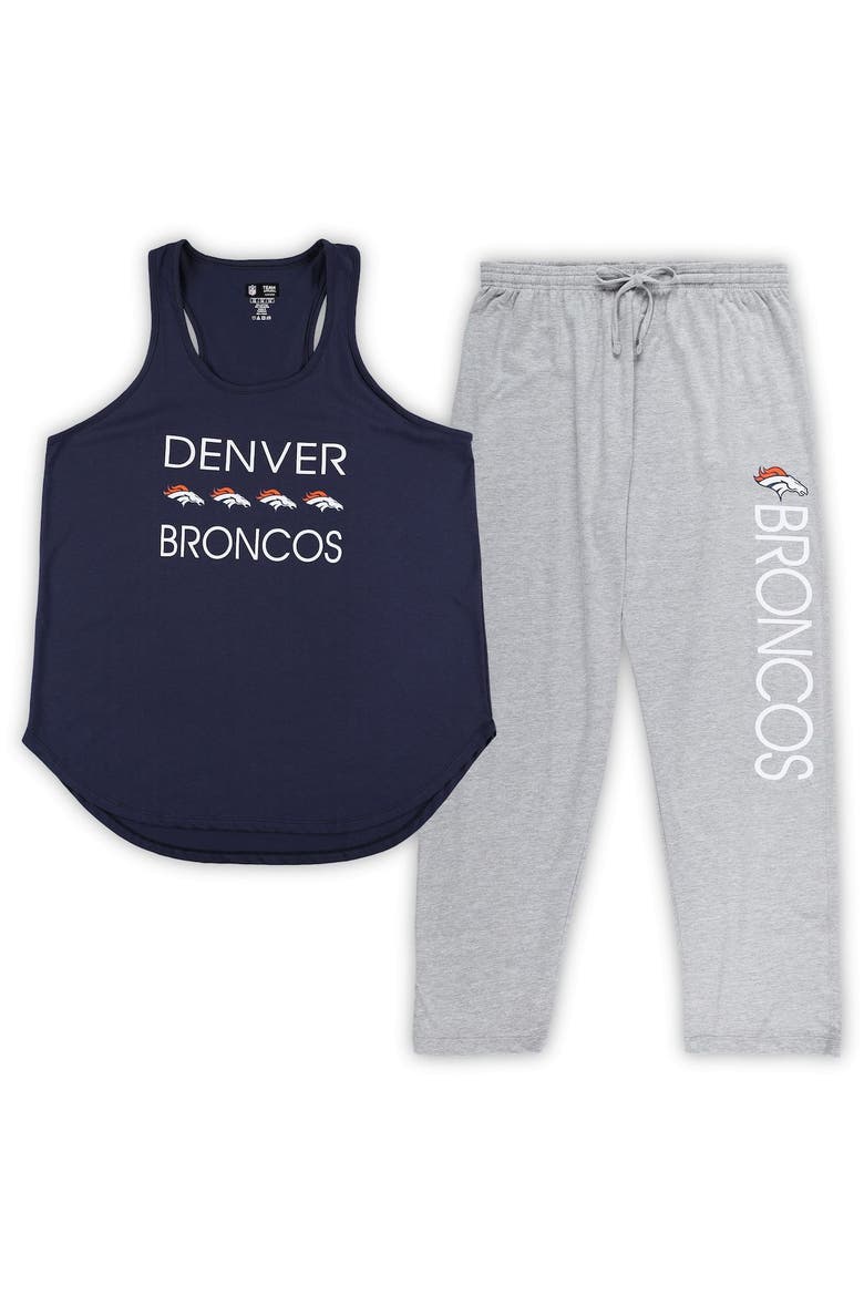 Women's Concepts Sport Navy/Heather Gray Denver Broncos Plus Size Meter Tank Top & Pants Sleep Set, Main, color, Navy