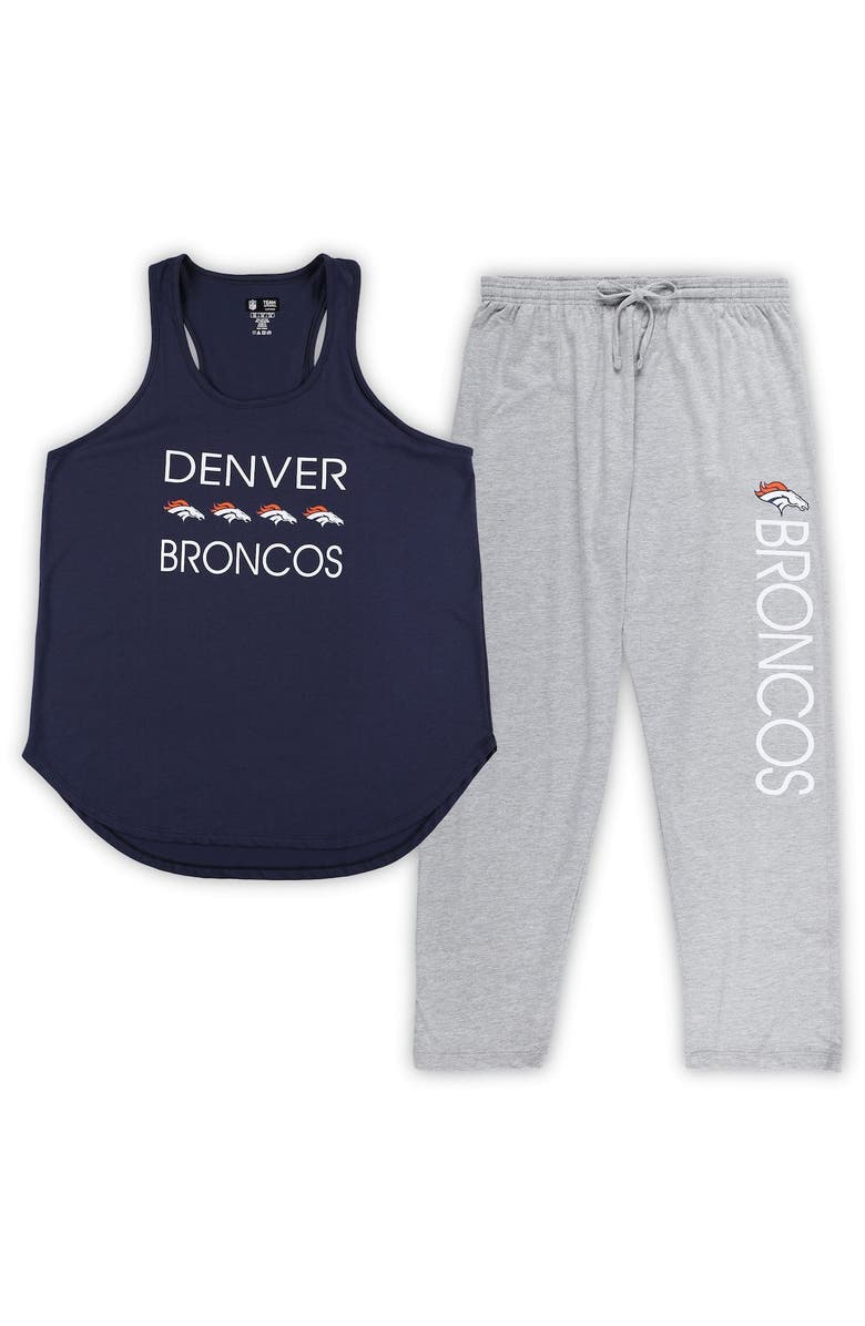 CONCEPTS SPORT Women's Concepts Sport Navy/Heather Gray Denver Broncos Plus Size Meter Tank Top & Pants Sleep Set, Main, color,