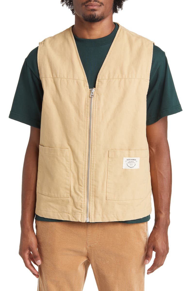 PacSun Khaki Zip-Up Cotton Vest, Alternate, color, 