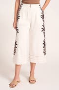 matty m. Ireni Embroidery Detail Crop Wide Leg Cotton Pants