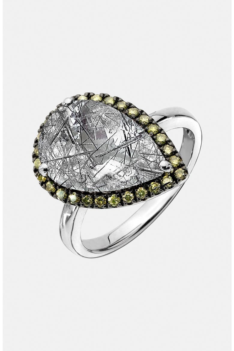 Quartz & Canary Diamond Cocktail Ring, Main, color, RUTILATED QUARTZ/ WHITE GOLD