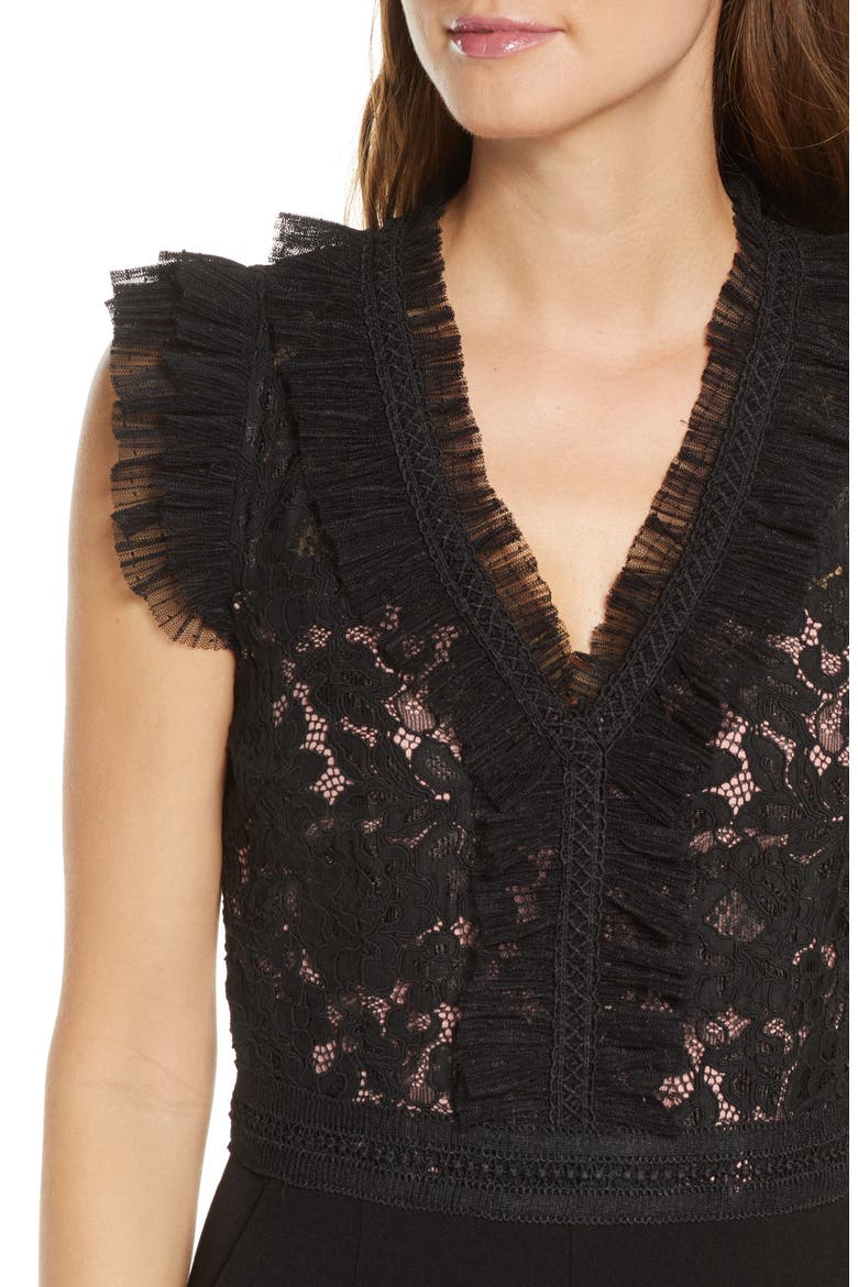 Deven Mesh & Lace Jumpsuit, Alternate, color, BLACK-BLUSH