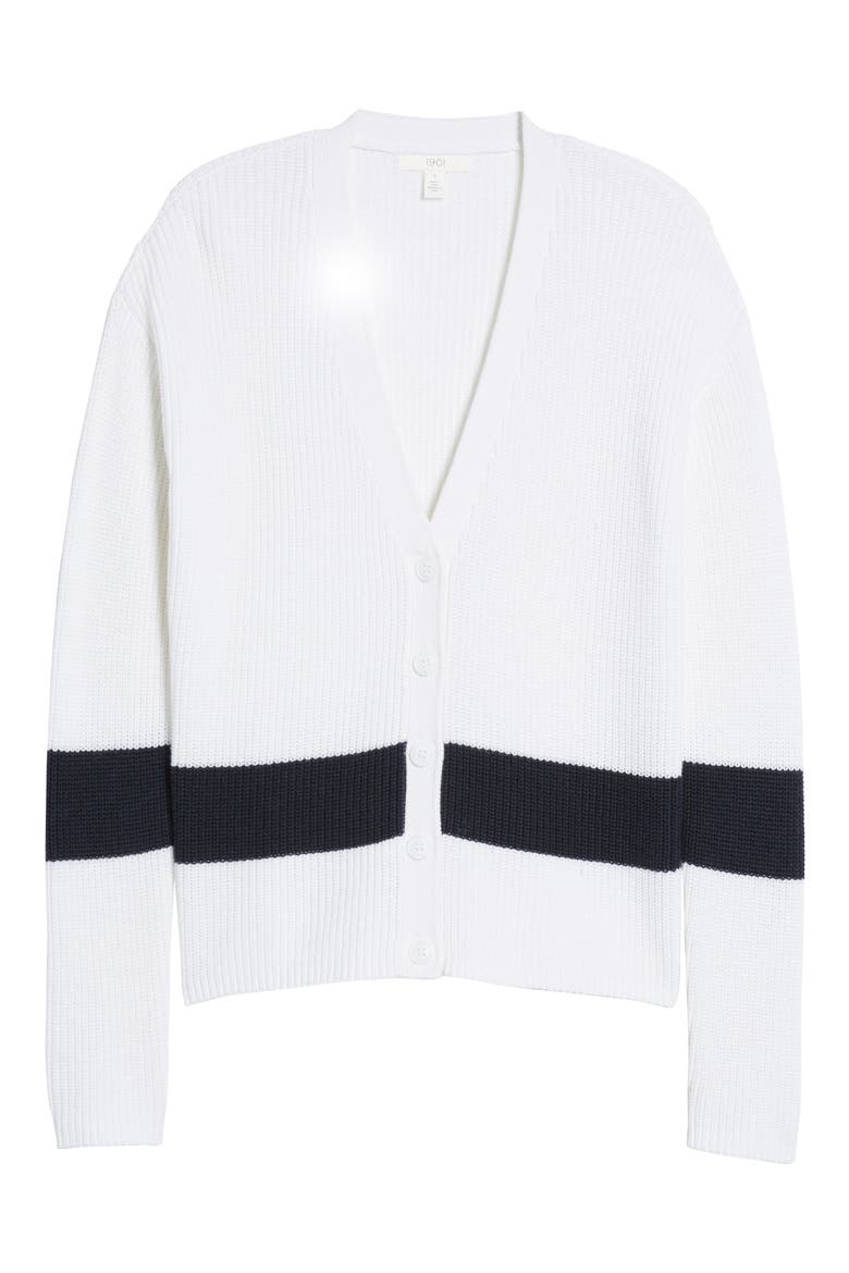 Shaker Knit Cardigan, Alternate, color, WHITE- NAVY COLORBLOCK