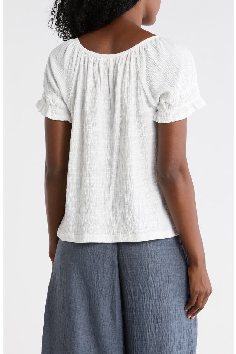 Topstitched Puff Sleeve Crepe Top, Alternate, color, WHITE