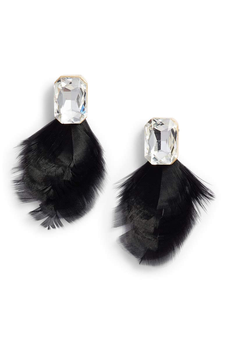 feather drop earrings, Main, color, BLACK MULTI