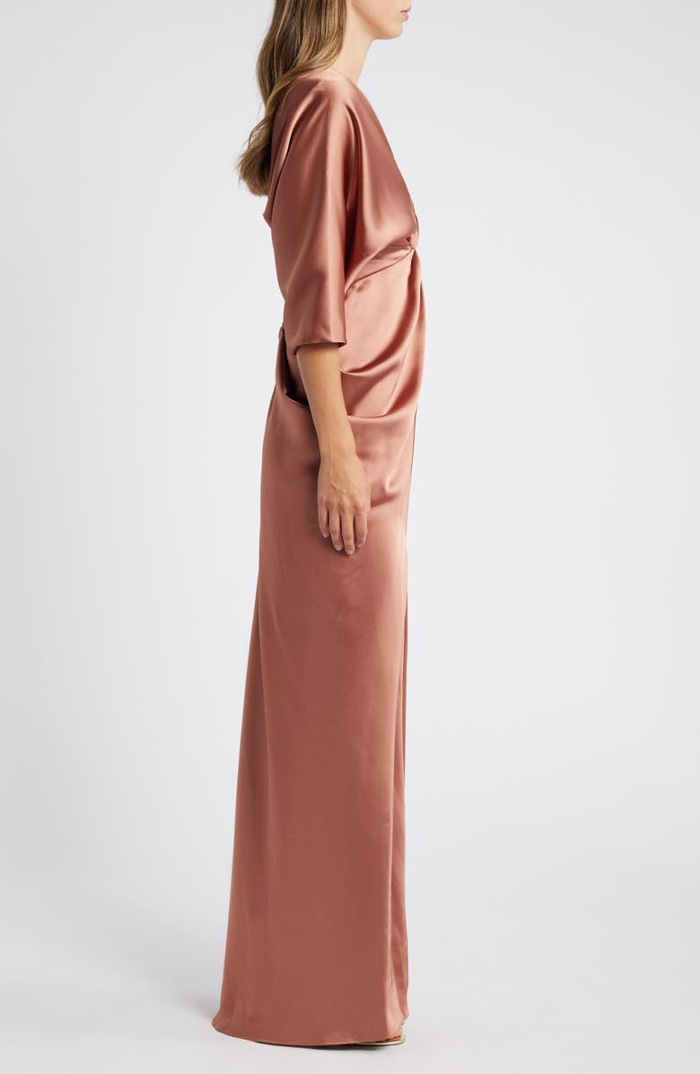 Amsale Elbow Sleeve Satin Dress, Alternate, color, 