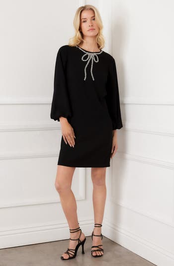Karen Kane Embellished Bow Long Sleeve Shift Dress Nordstrom