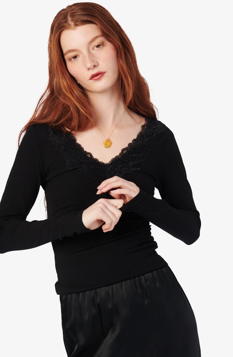 CAMI NYC Rooney Lace Trim Rib Top, Alternate, color, Black