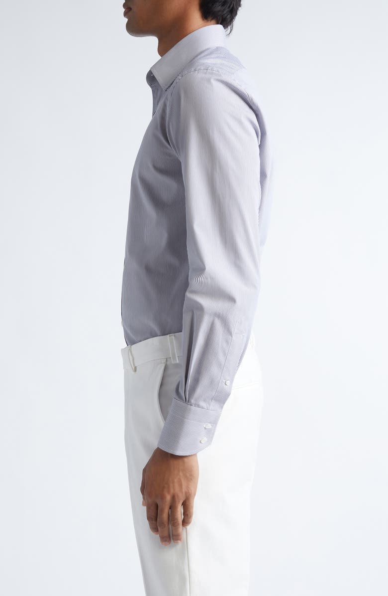 TOM FORD Classic Fit Stripe Peached Cotton Button-Up Shirt, Alternate, color, White/ Light Grey