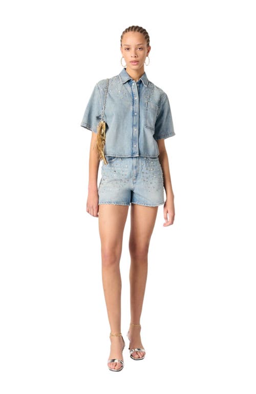Maje Studded Denim Shirt In Blue