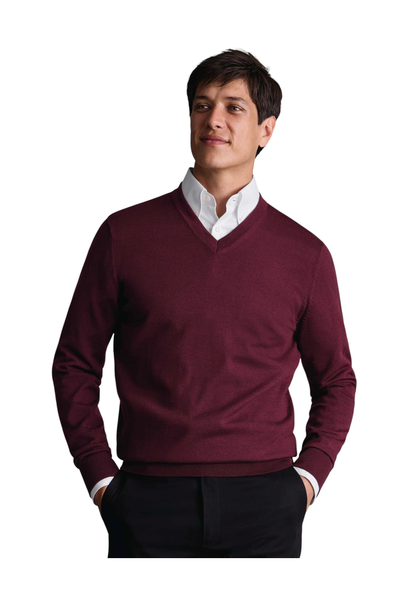 Merino V-Neck Sweater, Main, color, Burgundy Red