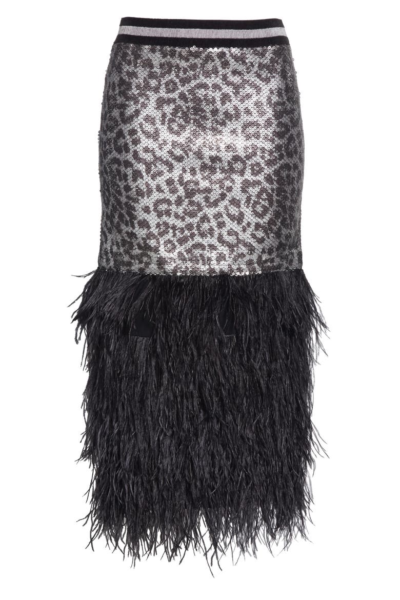 Marmont Sequin Leopard Print & Ostrich Feather Skirt, Alternate, color, STRWD SPOT SEQN
