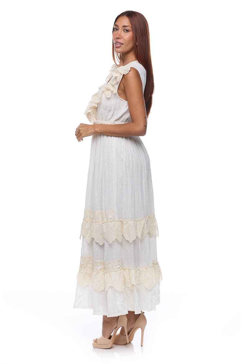 Ruffle Sleeveless Cotton Maxi Dress, Alternate, color, WHITE