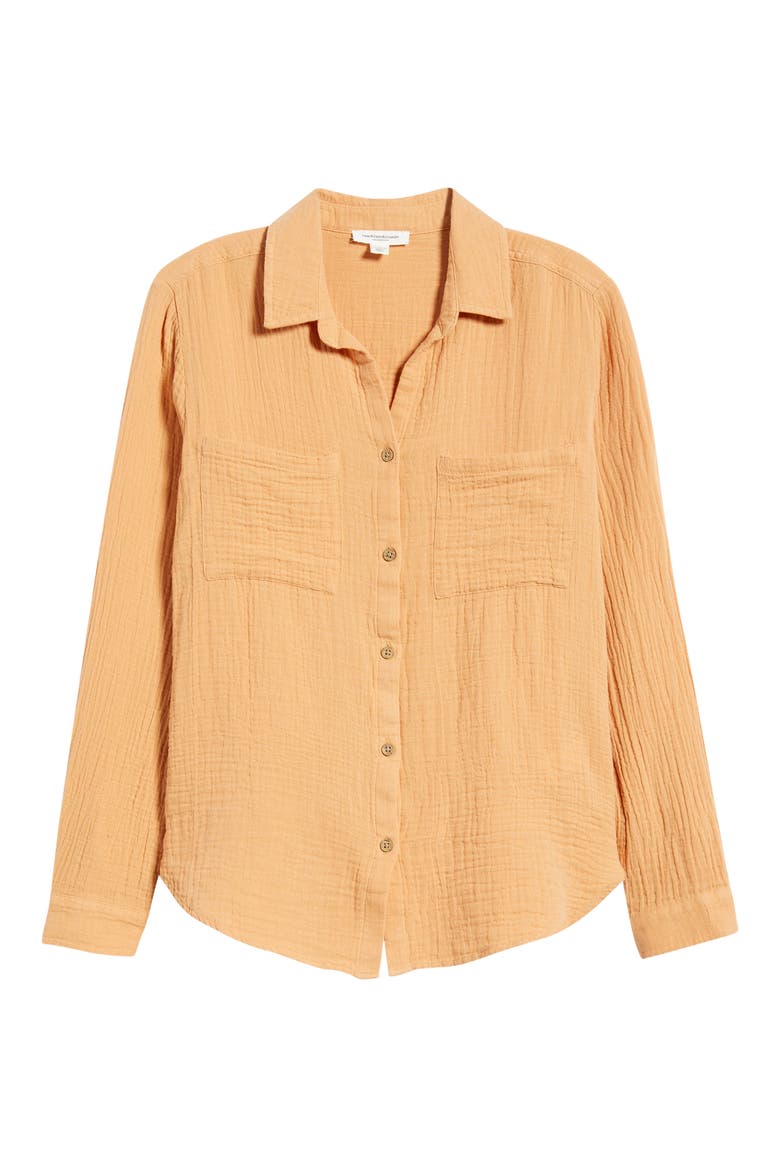 Micaela Cotton Button-Up Shirt, Alternate, color, CARAMEL