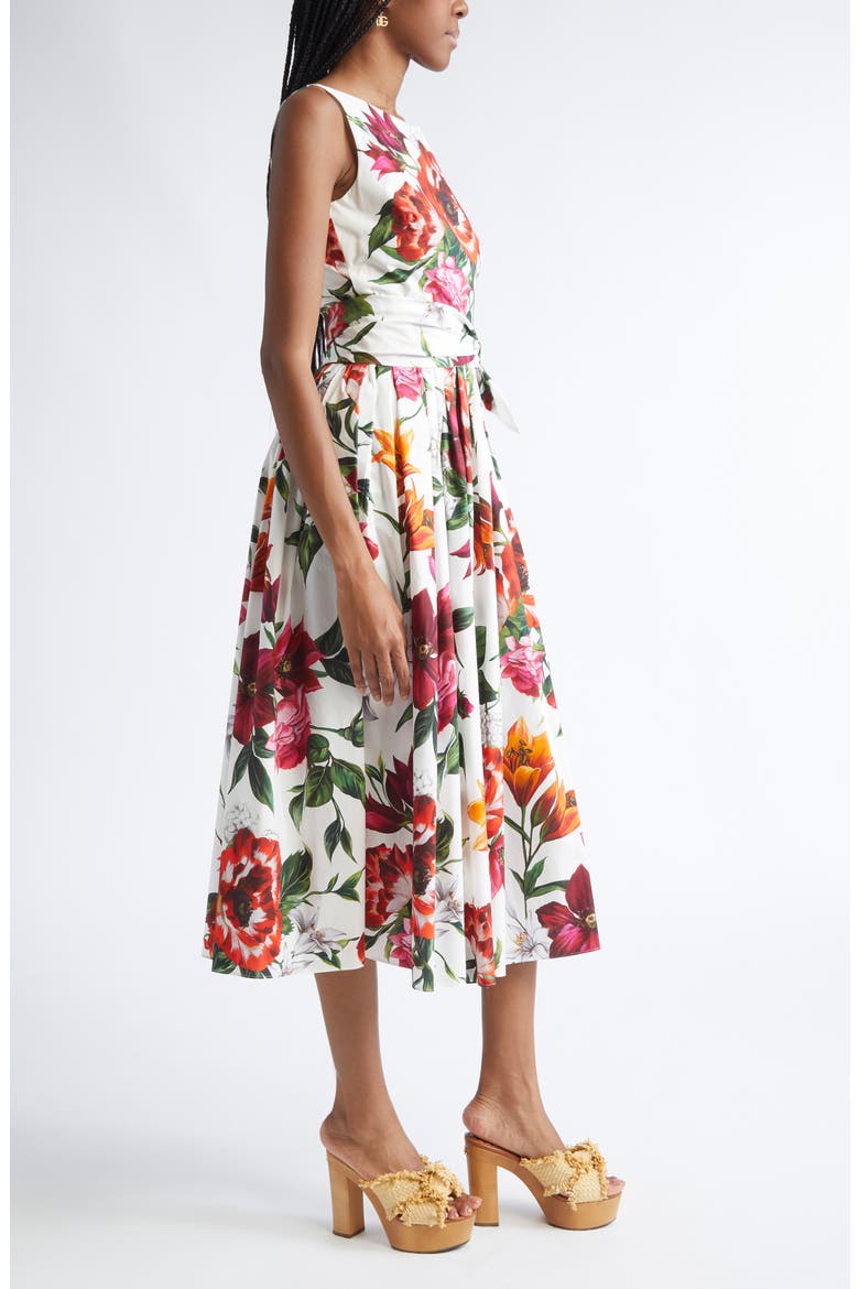 Floral Print Belted Poplin Fit & Flare Dress, Alternate, color, HA5PB ANEMONI GIGLI F.BCO