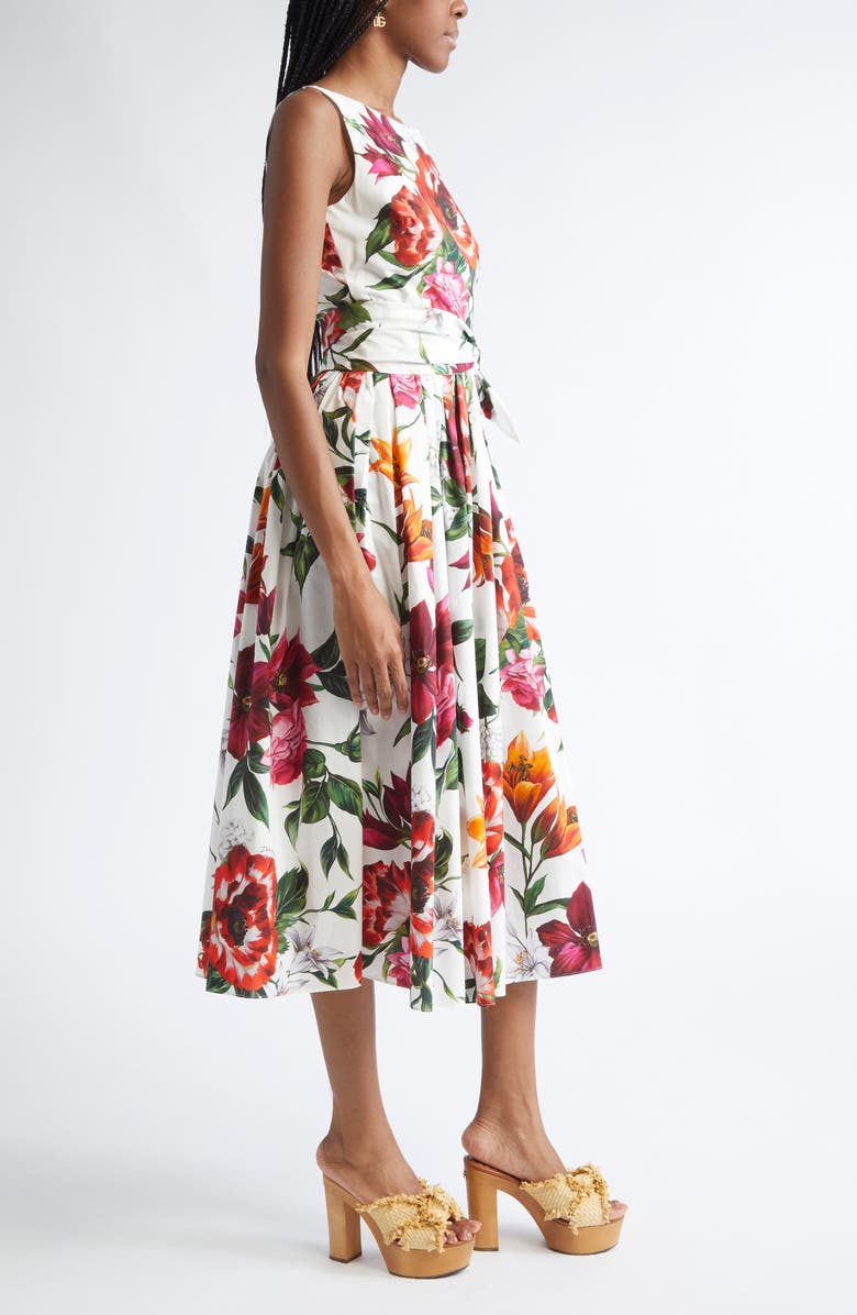 Dolce&Gabbana Floral Print Belted Poplin Fit & Flare Dress, Alternate, color, Ha5pb Anemoni Gigli F.bco