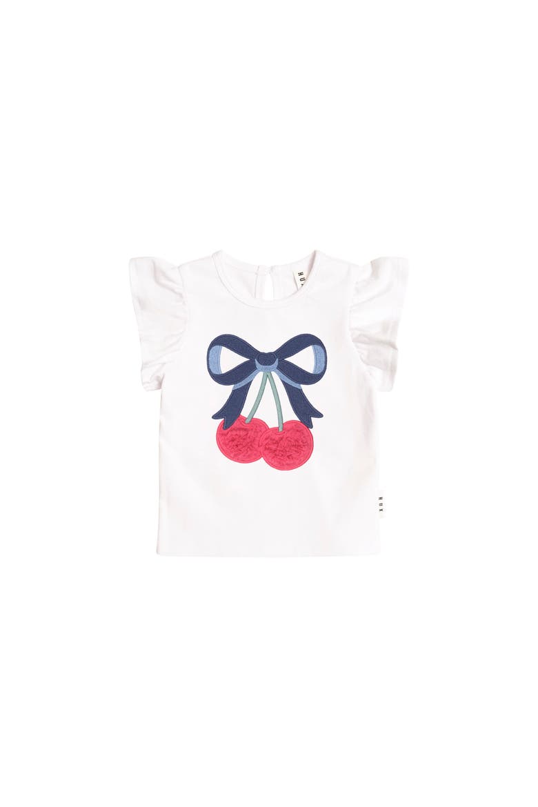 Cherry Bow Frill Sleeve Tee, Main, color, White