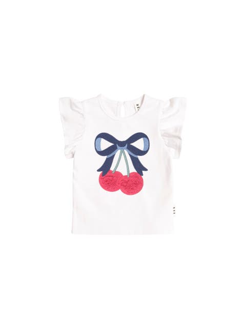 Cherry Bow Frill Sleeve Tee (Toddler, Little Kid, Big Kid)