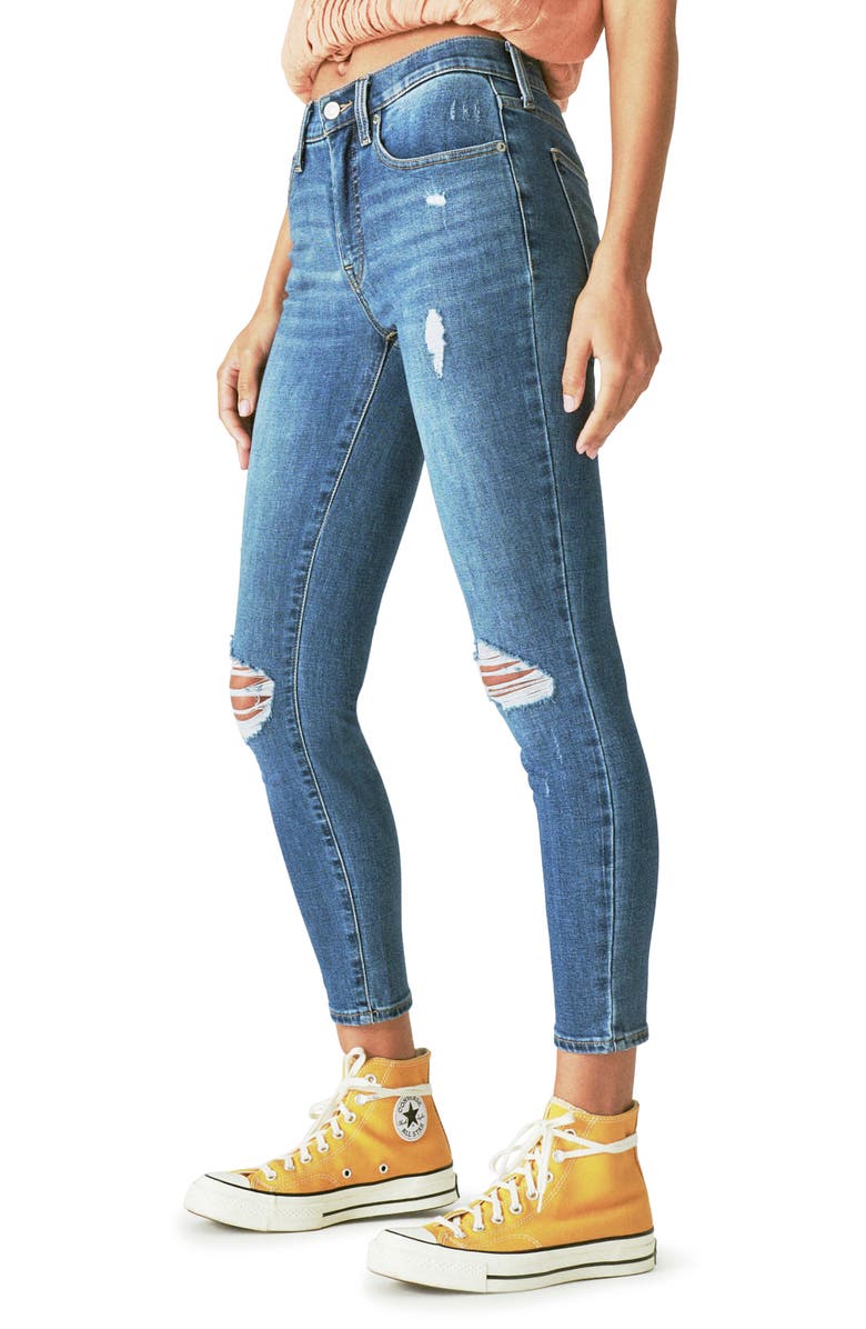 Lucky Brand Bridgette Distressed High Waist Ankle Crop Skinny Jeans, Alternate, color, Finchley Road