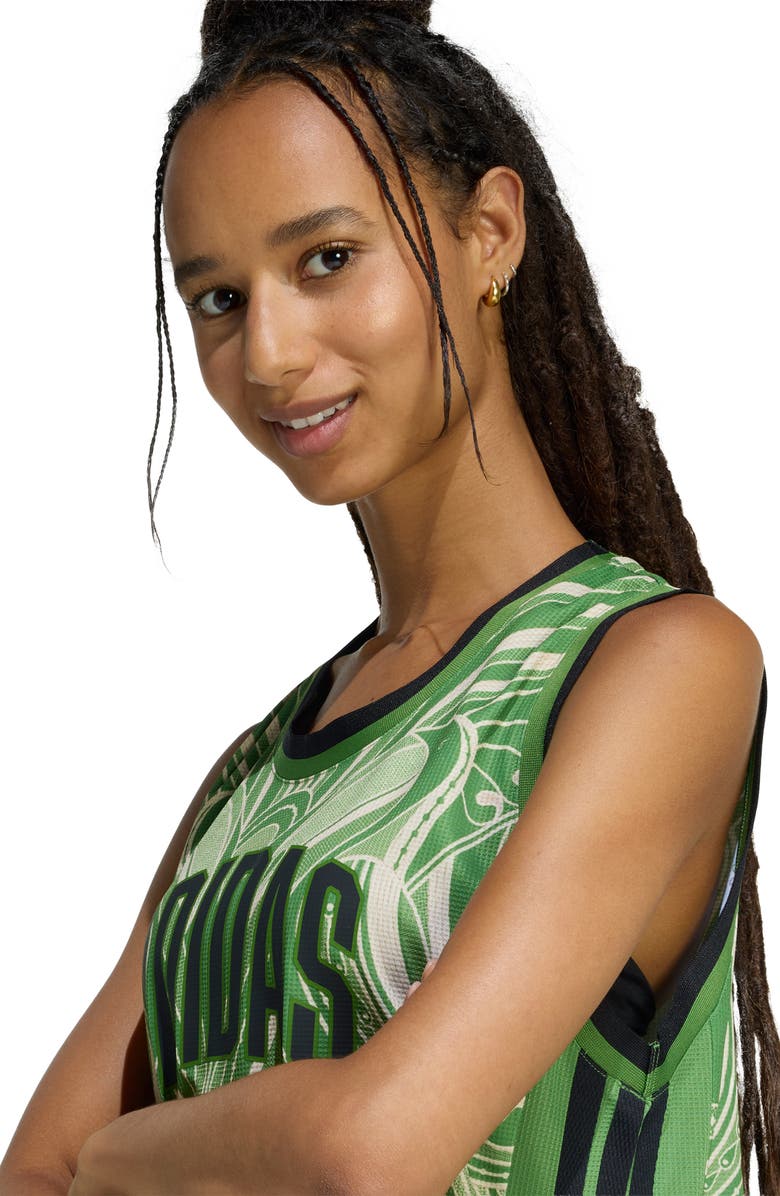 adidas x Farm Rio Print Jersey Dress, Alternate, color, Crew Green/ Black