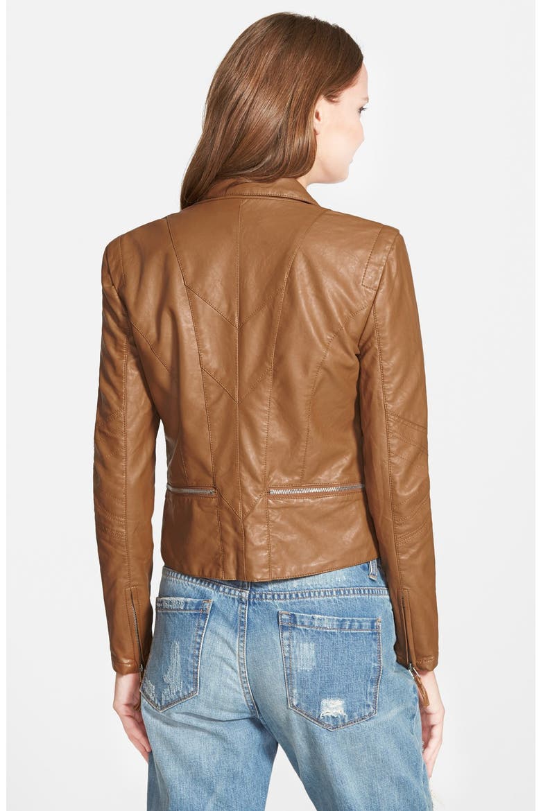 Faux Leather Jacket, Alternate, color, BROWN