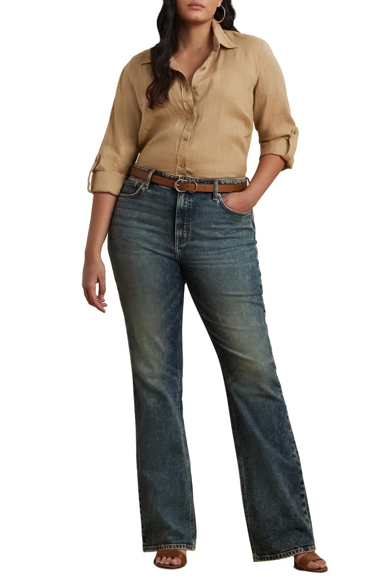 Lauren Ralph Lauren Karrie Tissue Linen Button-Up Shirt, Alternate, color, Tan