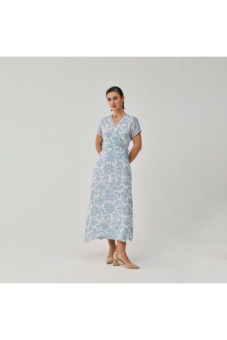 Soft Floral Wrap Midi Dress, Main, color, Porcelain Bloom