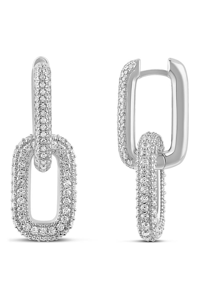 Removable Link Pavé Drop Earrings, Main, color, SILVER