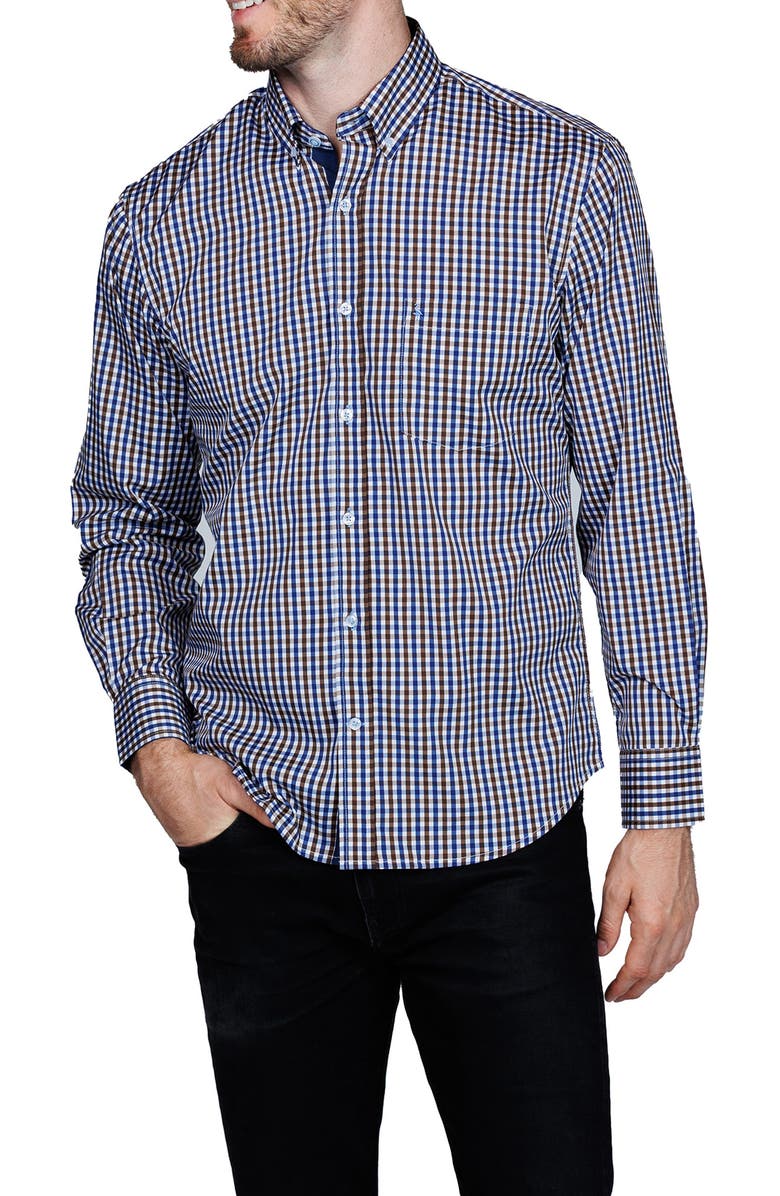 TailorByrd Classic Fit Check Print Performance Button-Down Shirt, Alternate, color, Brown