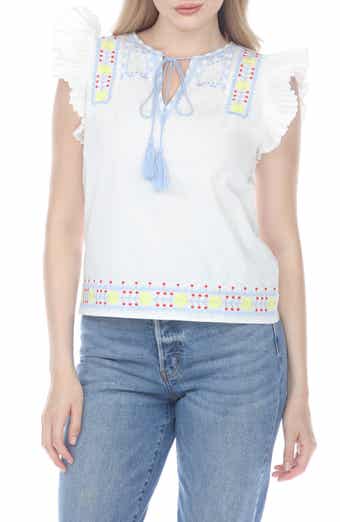 Embroidered Ruffle Sleeve Top