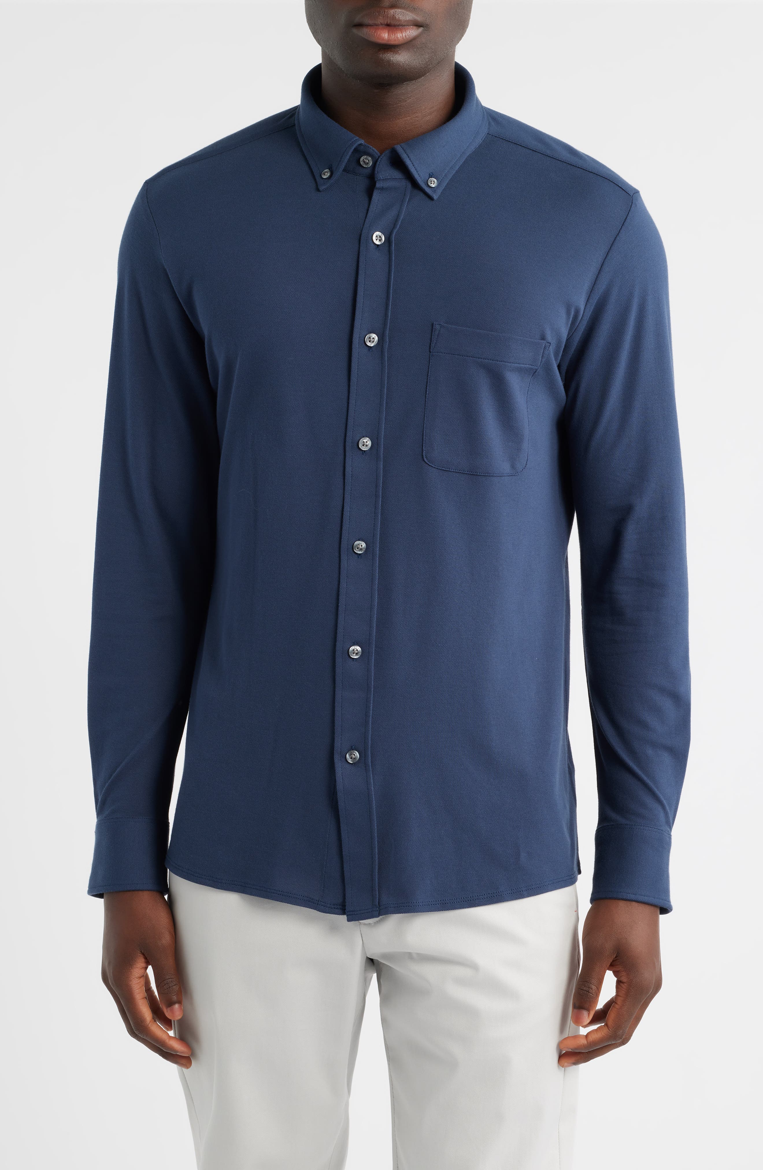 SILVER Cotton Blend Pique Button-Down Shirt