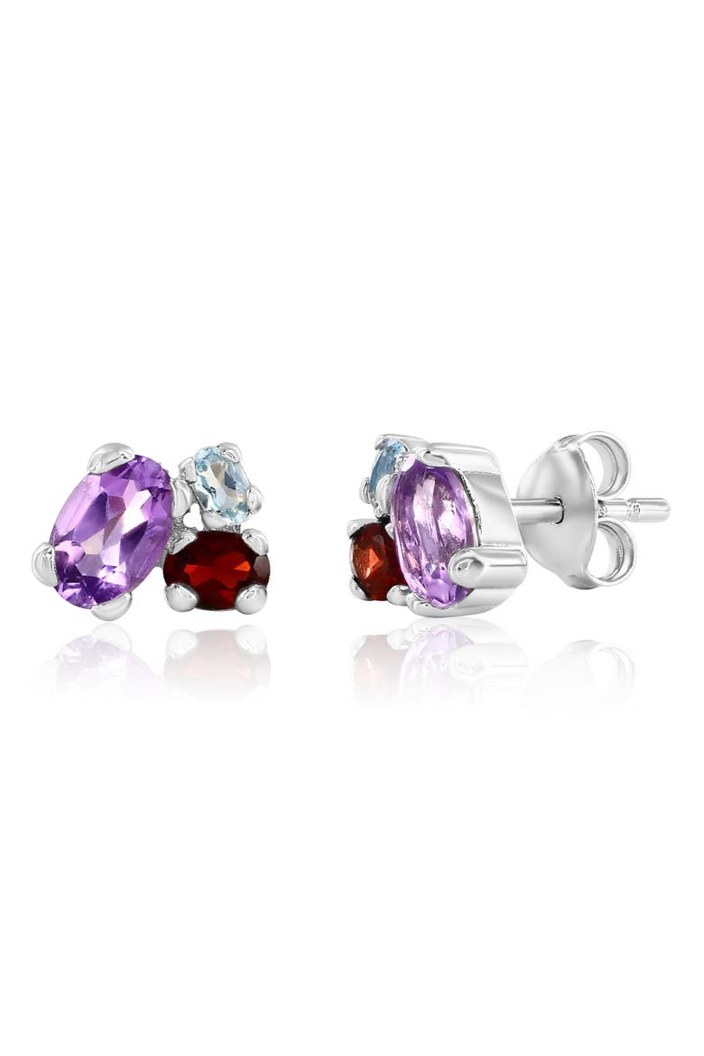 Multi-Oval Cubic Zirconia Stud Earrings, Main, color, PURPLE MULTI