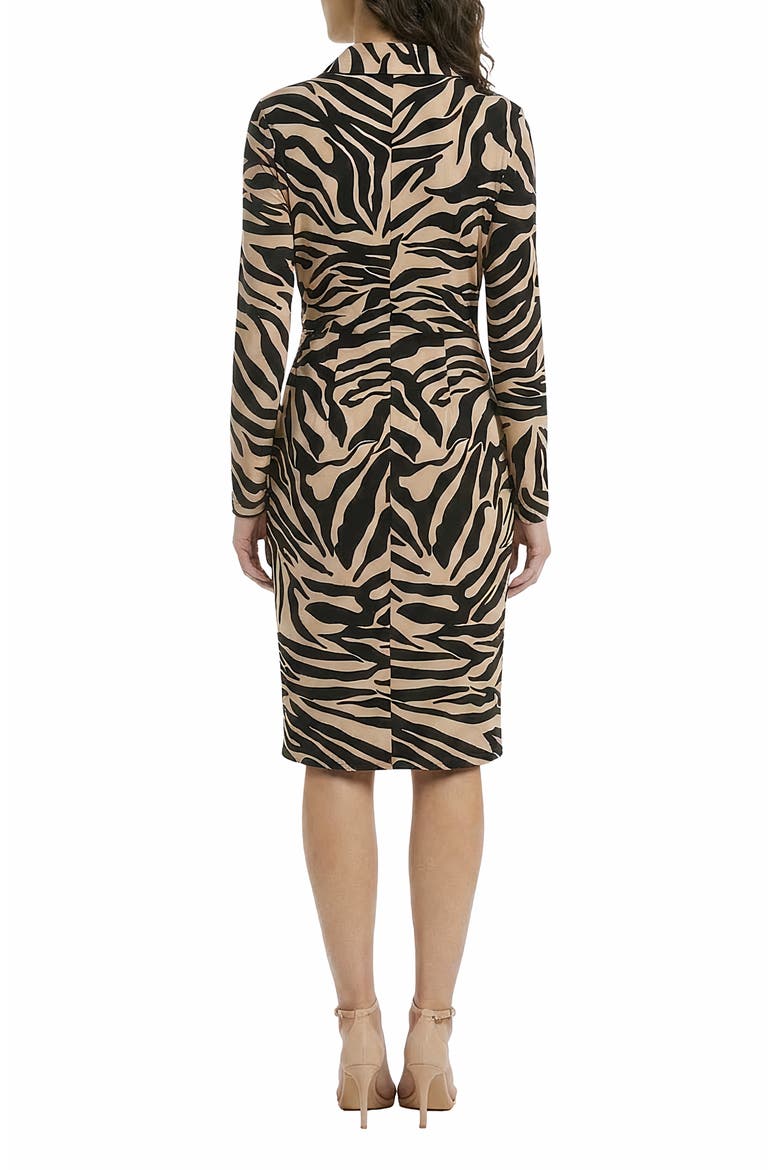 Faux Wrap Long Sleeve Midi Dress, Alternate, color, TAN/ BLACK