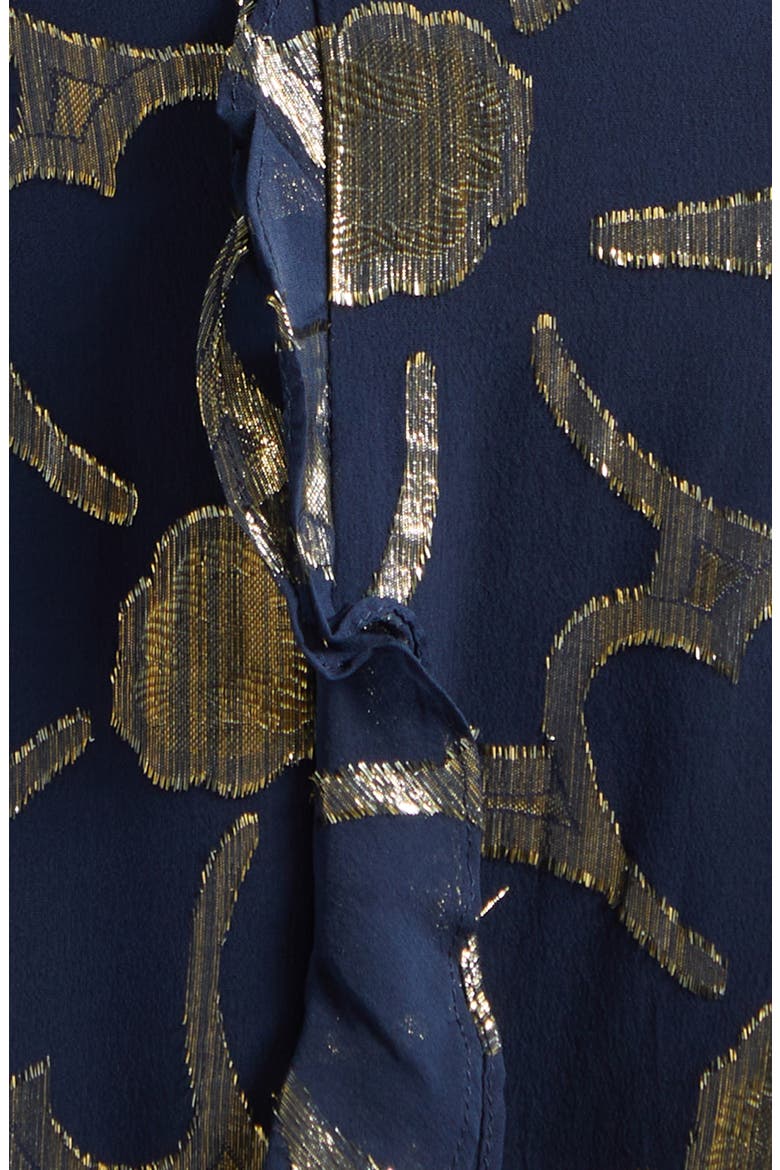 Idella Daisy Metallic Ruffle Halter Gown, Alternate, color, NAVY JACQUARD