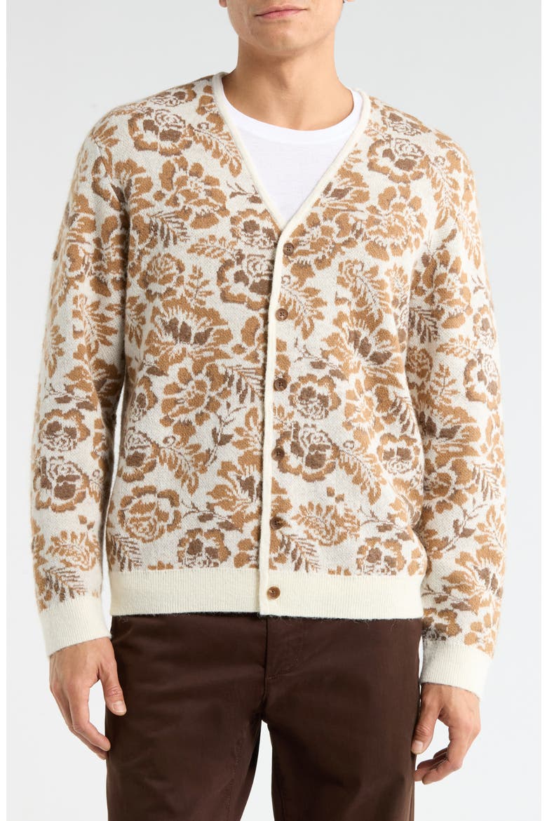 Alban Floral Jacquard Cardigan, Alternate, color, NATURAL / BROWN