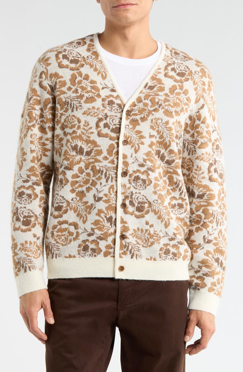 Wax London Alban Floral Jacquard Cardigan, Alternate, color, Natural / Brown