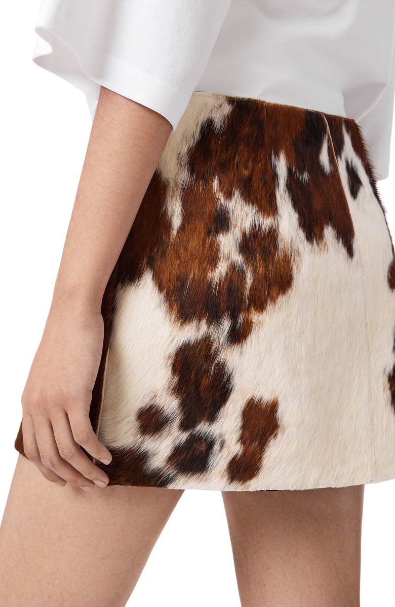 AllSaints Dapple Genuine Calf Hair Miniskirt, Alternate, color, Cow Print