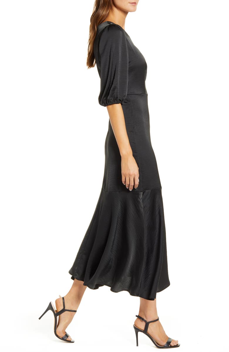 Bobeau Dara Puff Sleeve Ruffle Hem Midi Dress, Alternate, color, 