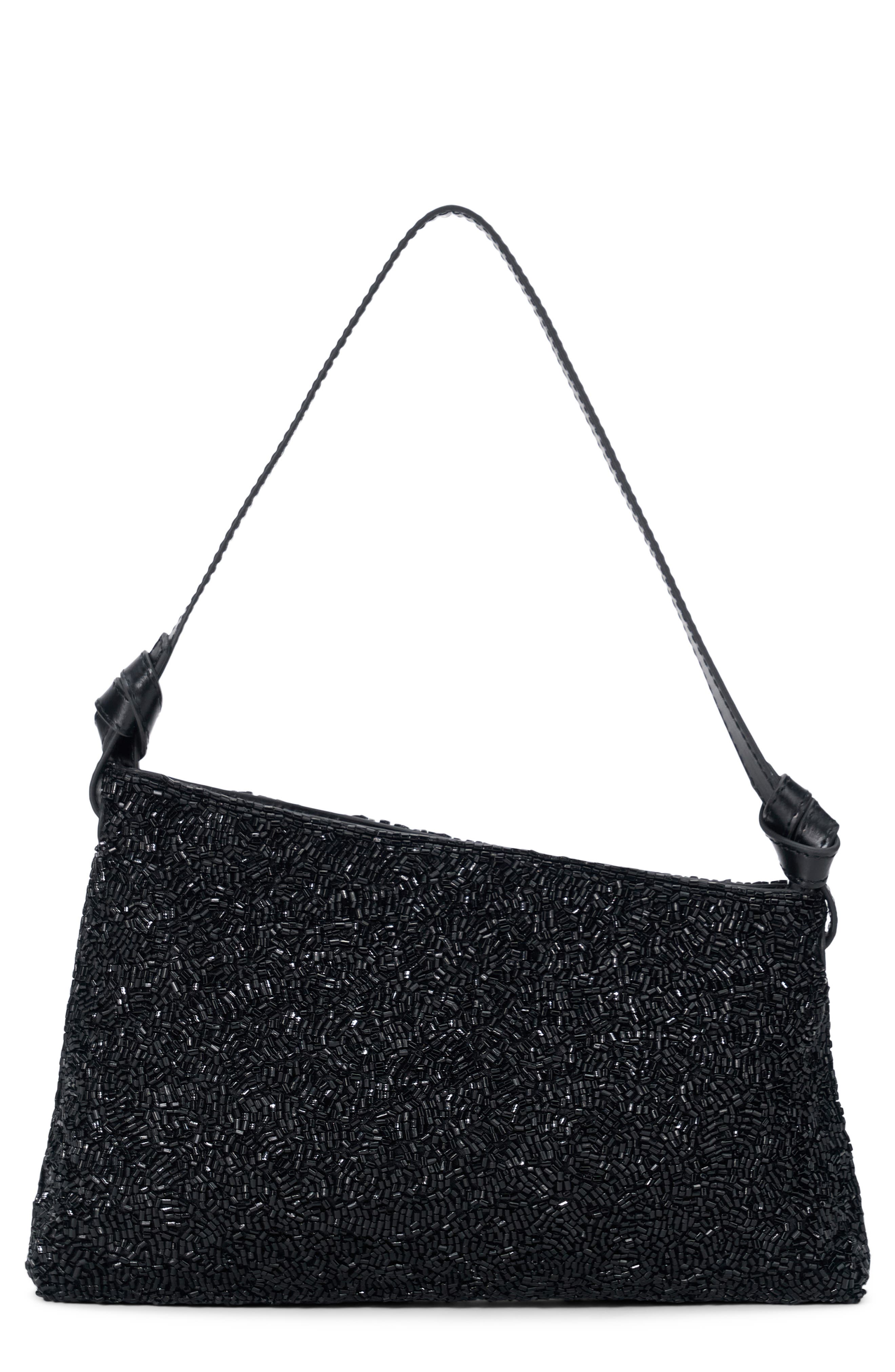 Dani Mini Leather & Bead Shoulder Bag, Main, color, BLACK