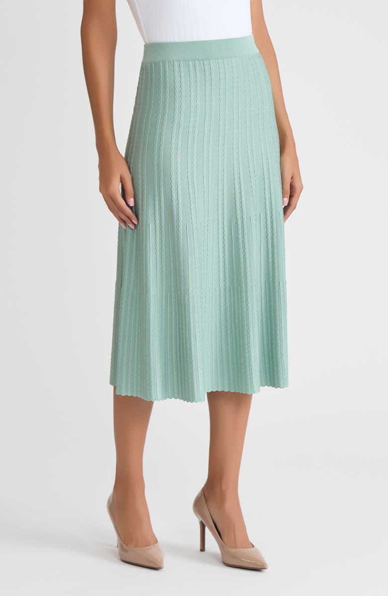 Misook Lightweight A-Line Ribbed Knit Midi Skirt, Alternate, color, Mystic Green