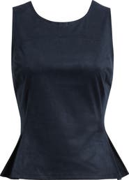 CITY BLUES Pleated Hourglass Sleeveless Faux Suede Top