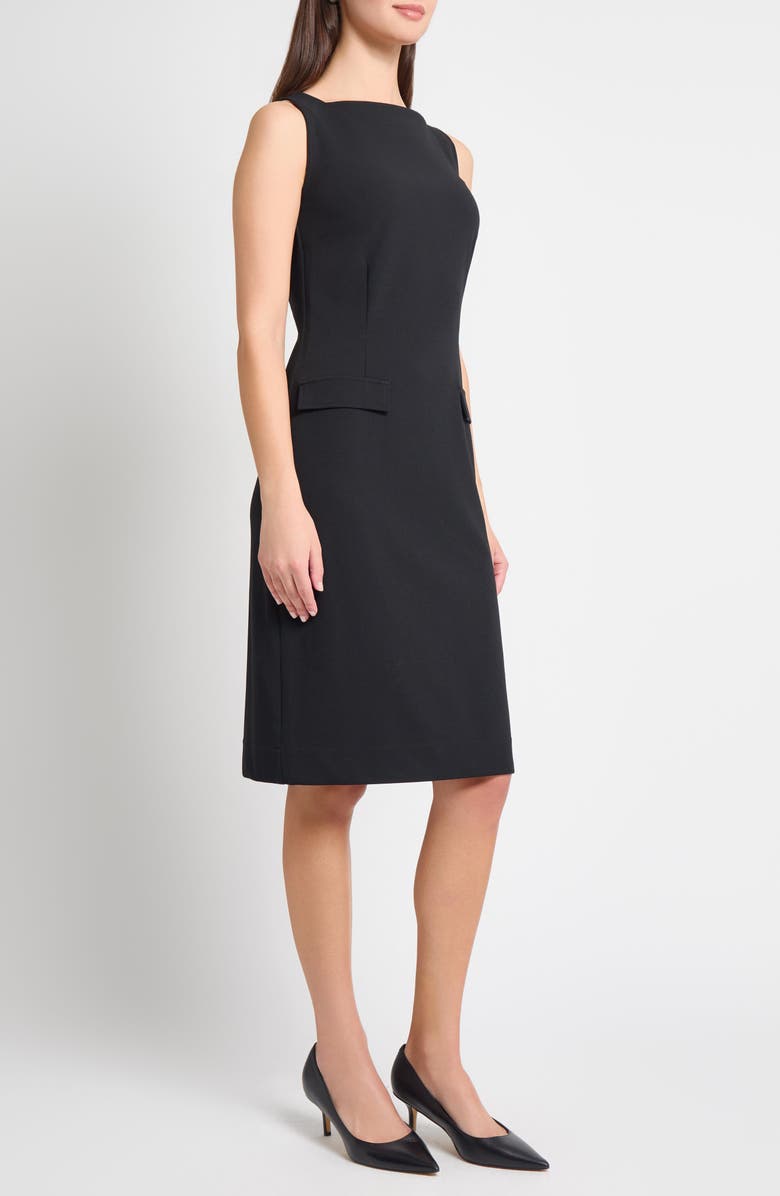 Ming Wang Deco Crepe Bateau Neck Sheath Dress, Alternate, color, Black