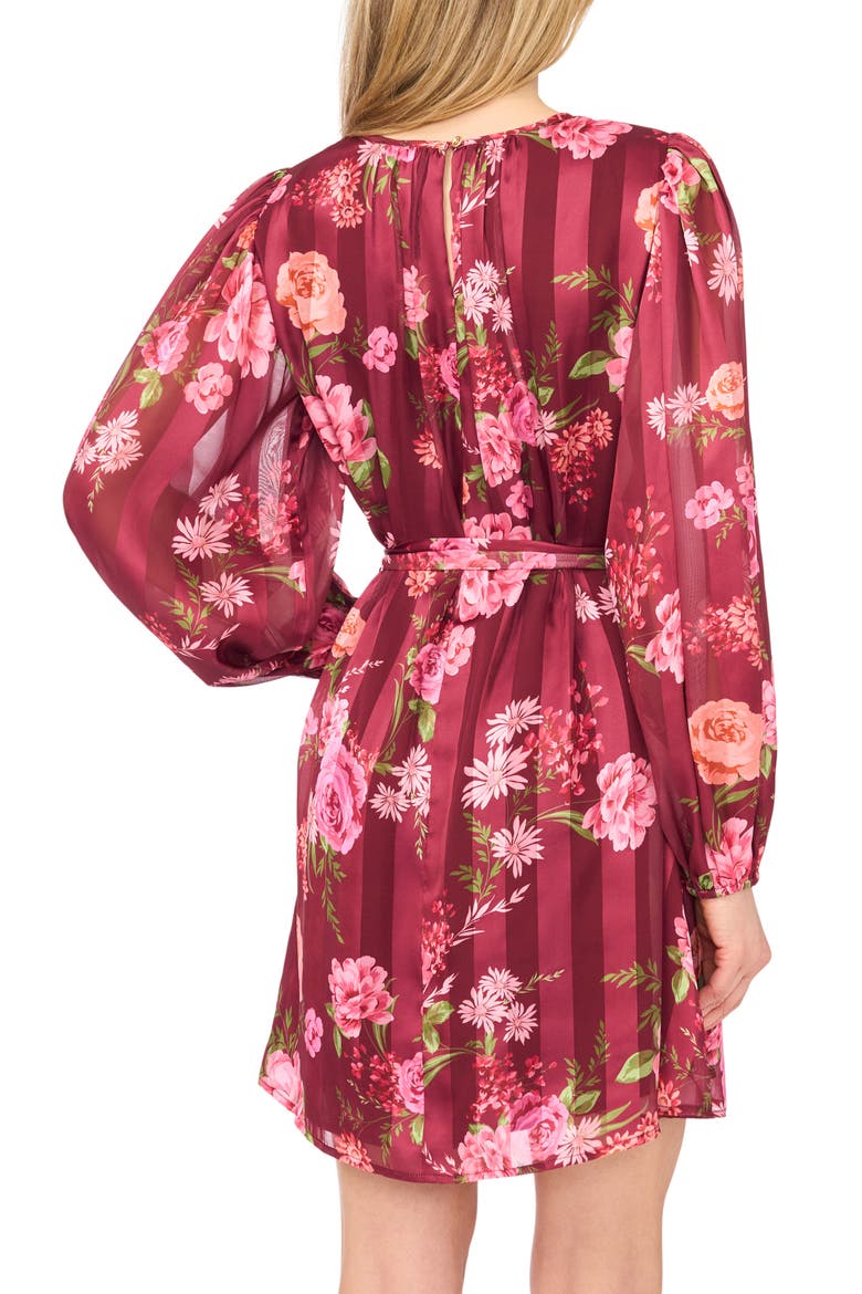 Briana Floral Stripe Long Sleeve Minidress, Alternate, color, BEET RED