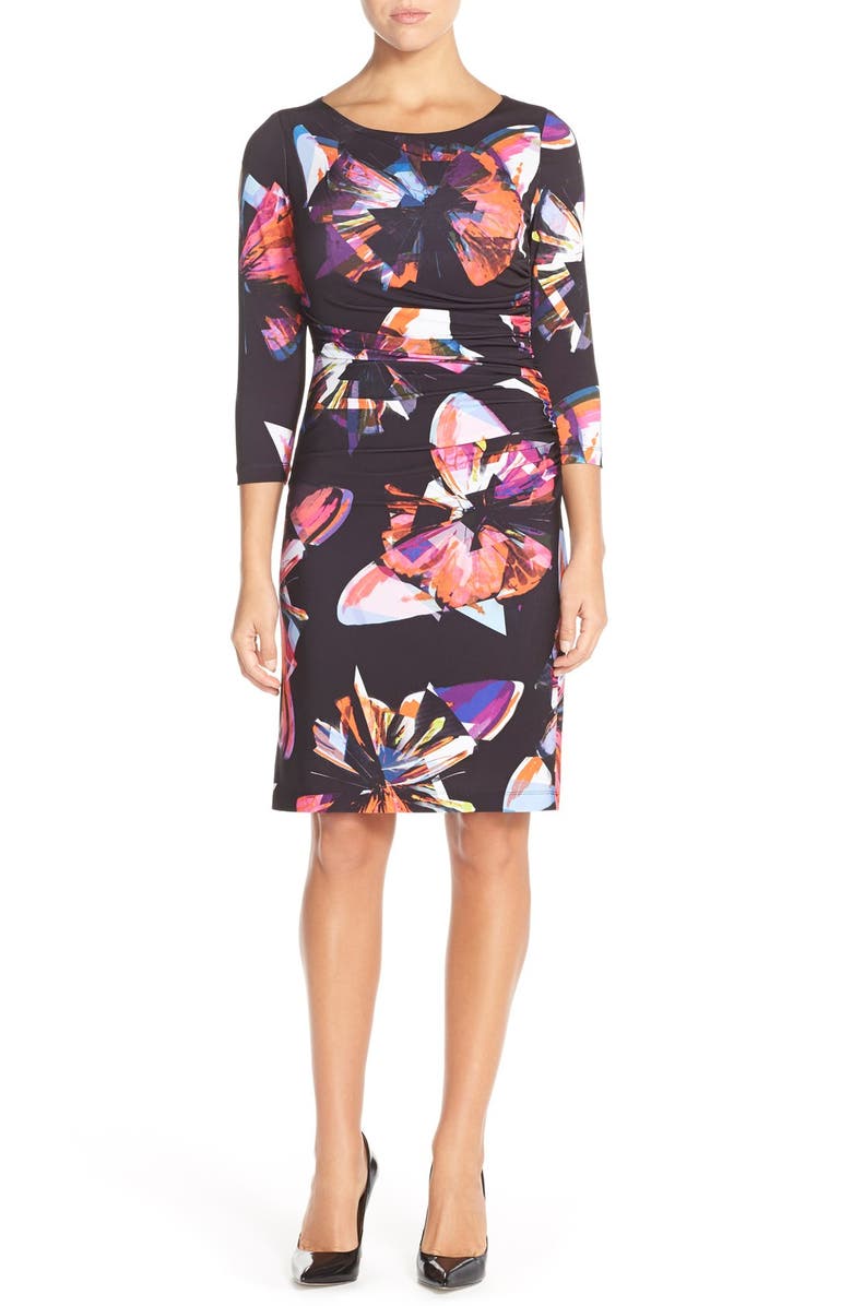 Tahari Butterfly Print Jersey Sheath Dress, Alternate, color, 