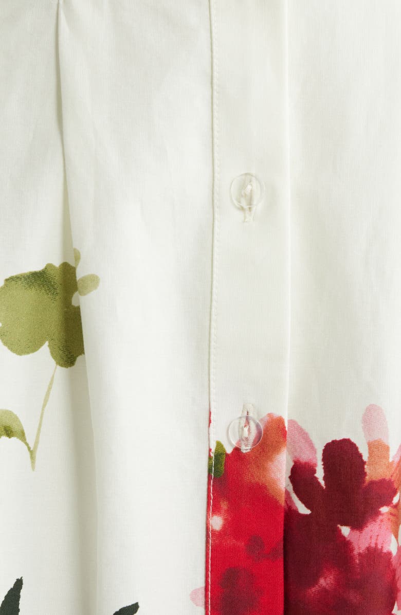 Julia Jordan Floral Placement Pleated Stretch Cotton Midi Shirtdress, Alternate, color, Ivory Multi