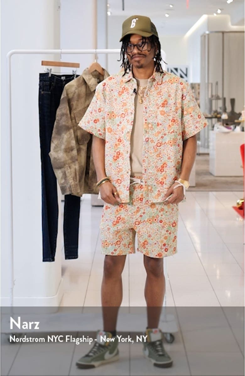 Clerk Floral Jacquard Short Sleeve Cotton Button-Up Shirt, sales video thumbnail