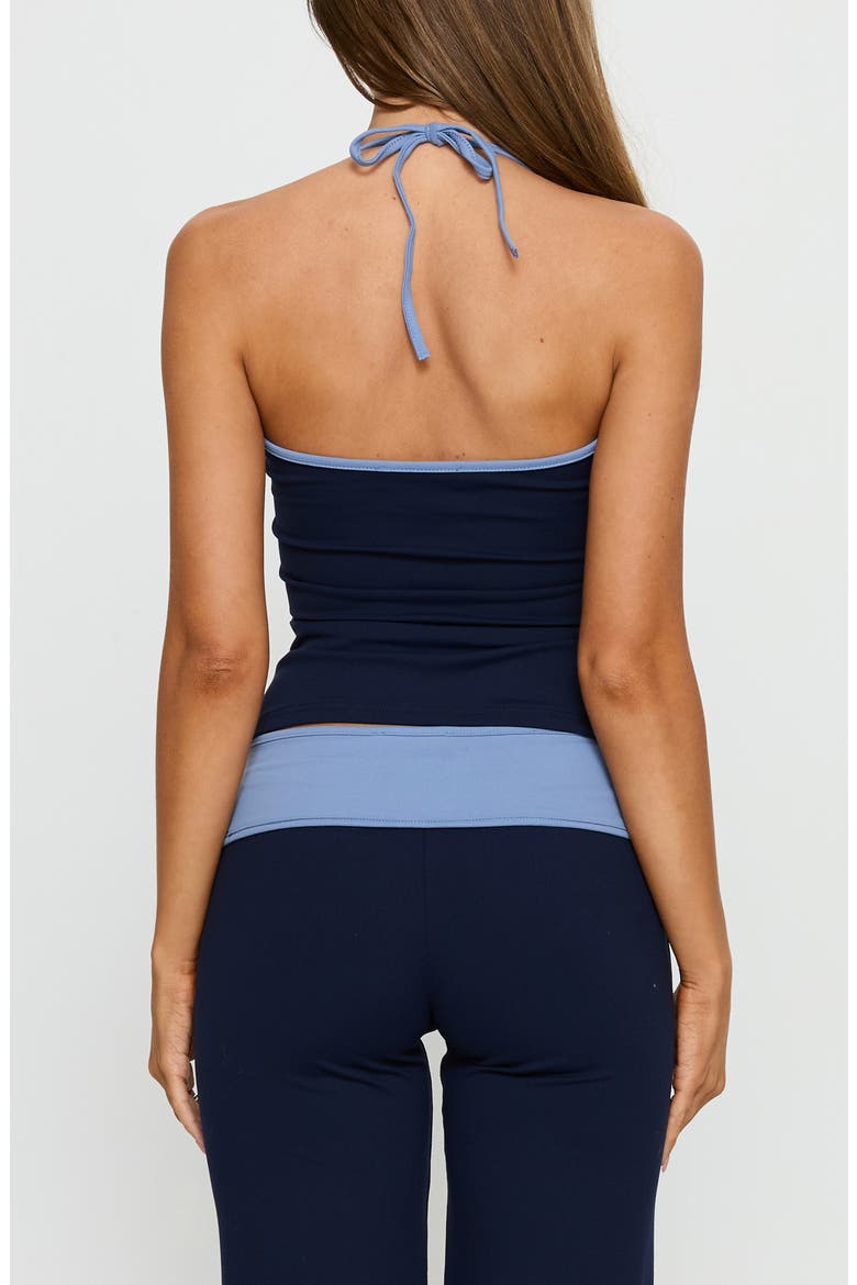 Kobee Contrast Trim Halter Top, Alternate, color, NAVY / LIGHT BLUE