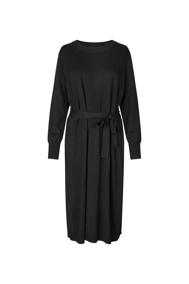 MaNisuta Long Sleeve Belted Waist Dress, Alternate, color, Black